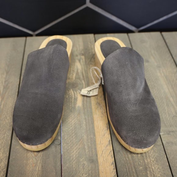 Womens Rag & Co Darcie Grey Suede Wooden Clogs Handmade Mule Lotta Swedish Shoe - Picture 5 of 8